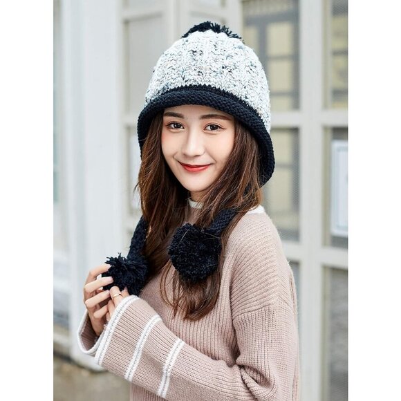 Women White Black Winter Peruvian Cover Ears Beanie Hat Ear Flaps Sherp Ski Snow main image 6
